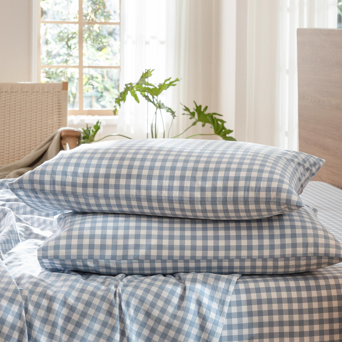 MOOMEE Pillowcase Set of 2 100% Washed Cotton Linen-Like Standard