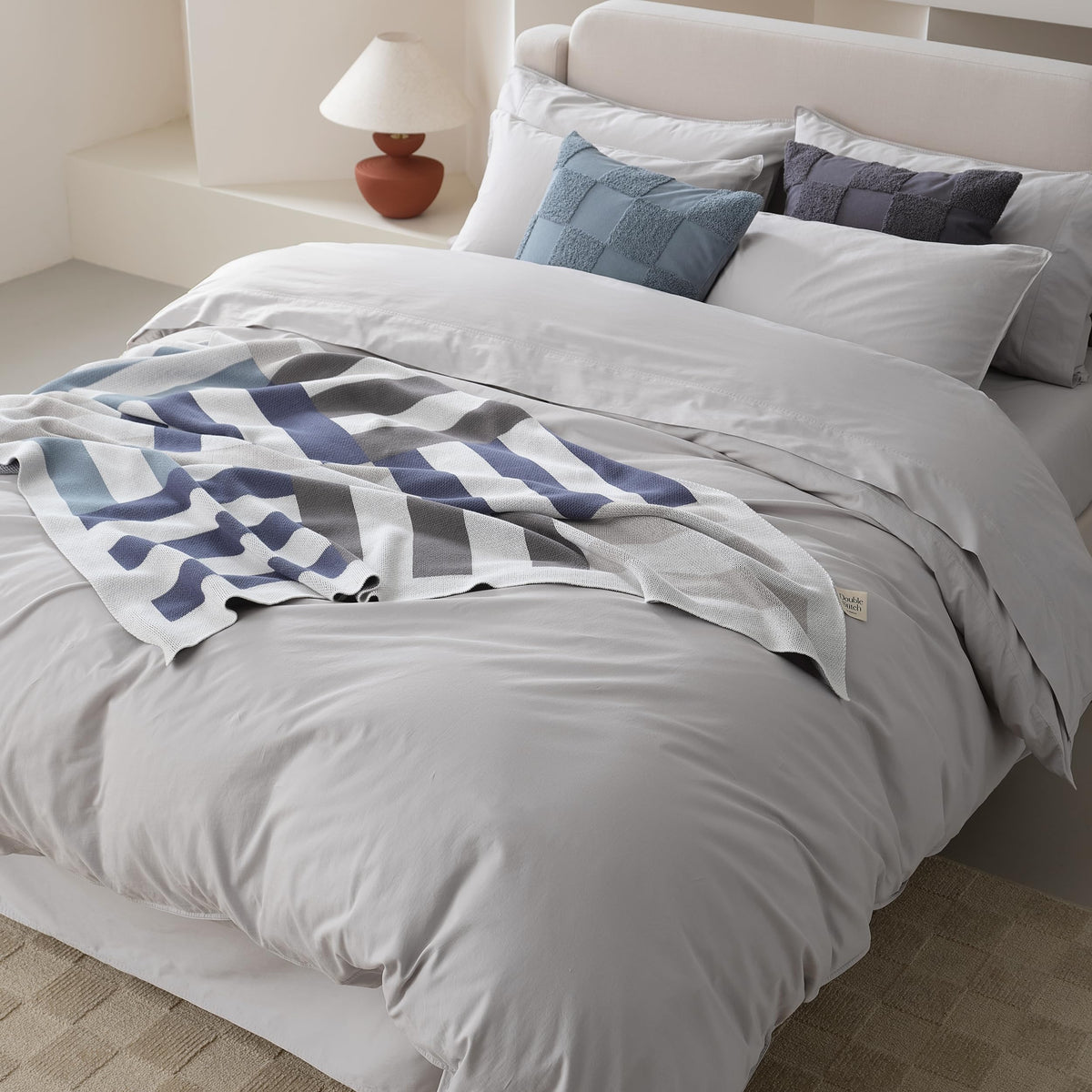 Double Stitch GOTS Organic Cotton King Duvet Cover, Washed 300TC, Off White