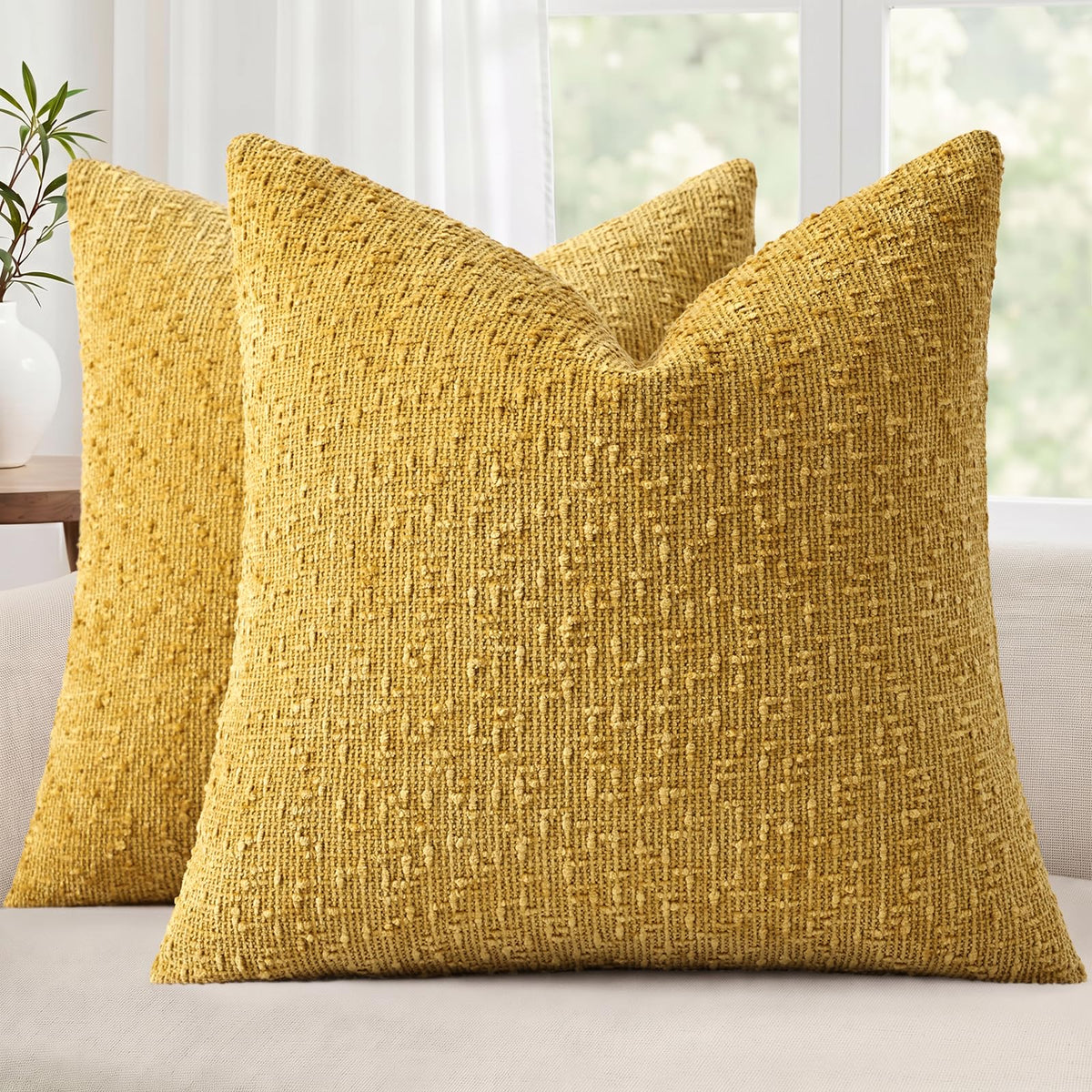 decorUhome Textured Cream White Chenille Throw Pillow Covers 20x20 Set of 2