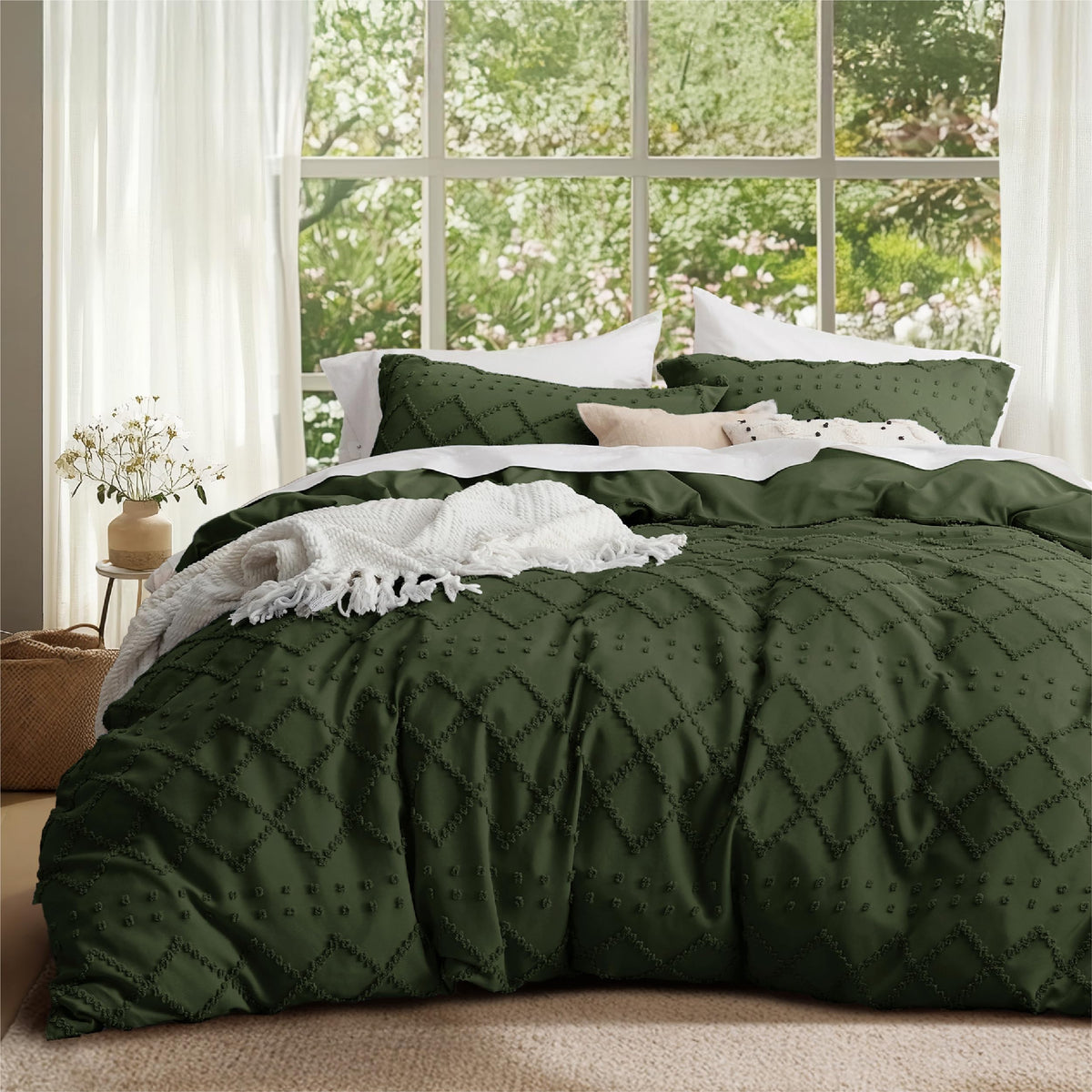Bedsure White Boho Duvet Cover Queen, Soft Vintage Embroidery