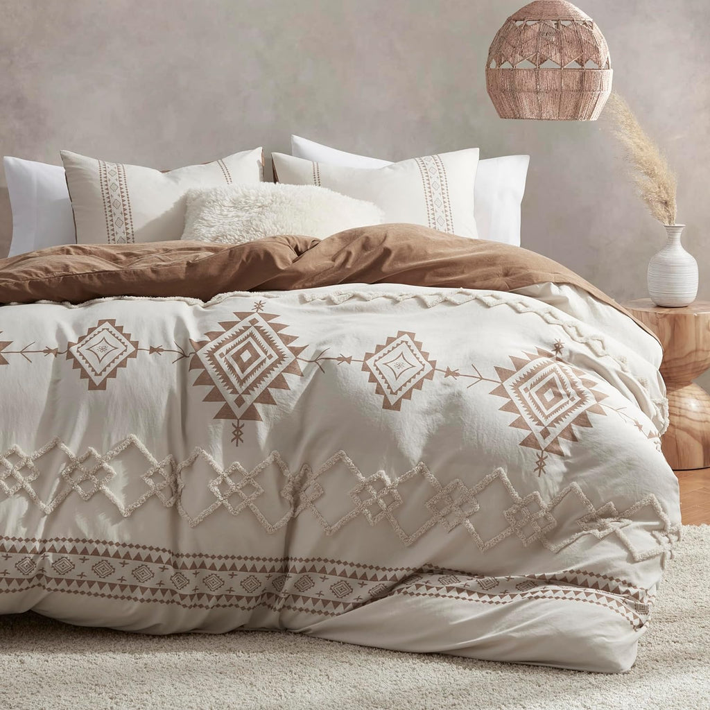 Oli Anderson Boho Duvet Cover King Size, Beige & Terracotta, 3 Pieces