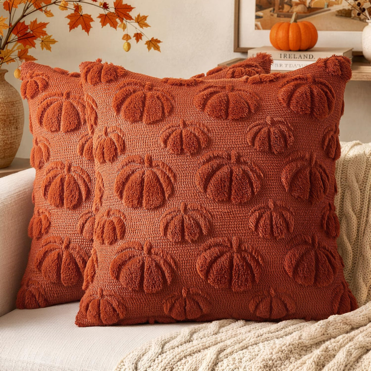 MIULEE Fall Decor Pillow Covers 18x18 Set of 2 Pumpkin Beige