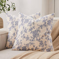 2 Pack French Floral Throw Pillow Covers 18x18in, Blue/Cream