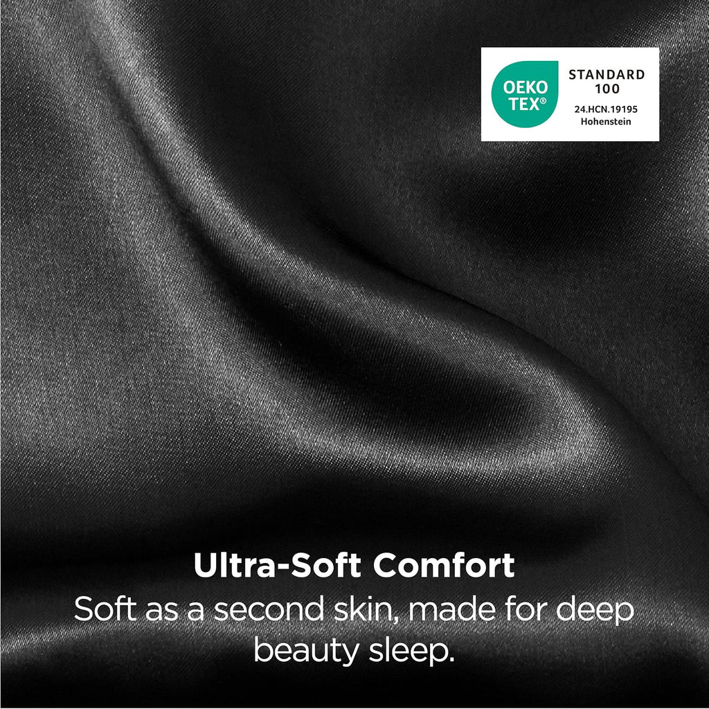 Bedsure Satin Pillowcases Queen Set of 2, Similar to Silk Pillow Case Black