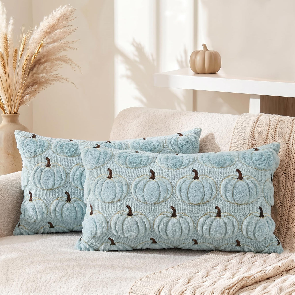 AVOIN colorlife Beige Fall Pumpkin Throw Pillow Covers 18x18 Inch