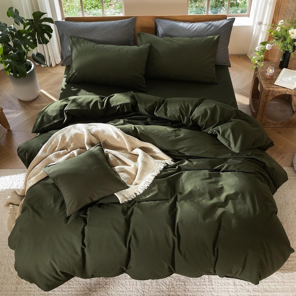 MooMee Duvet Cover Set 100% Washed Cotton Linen Like King