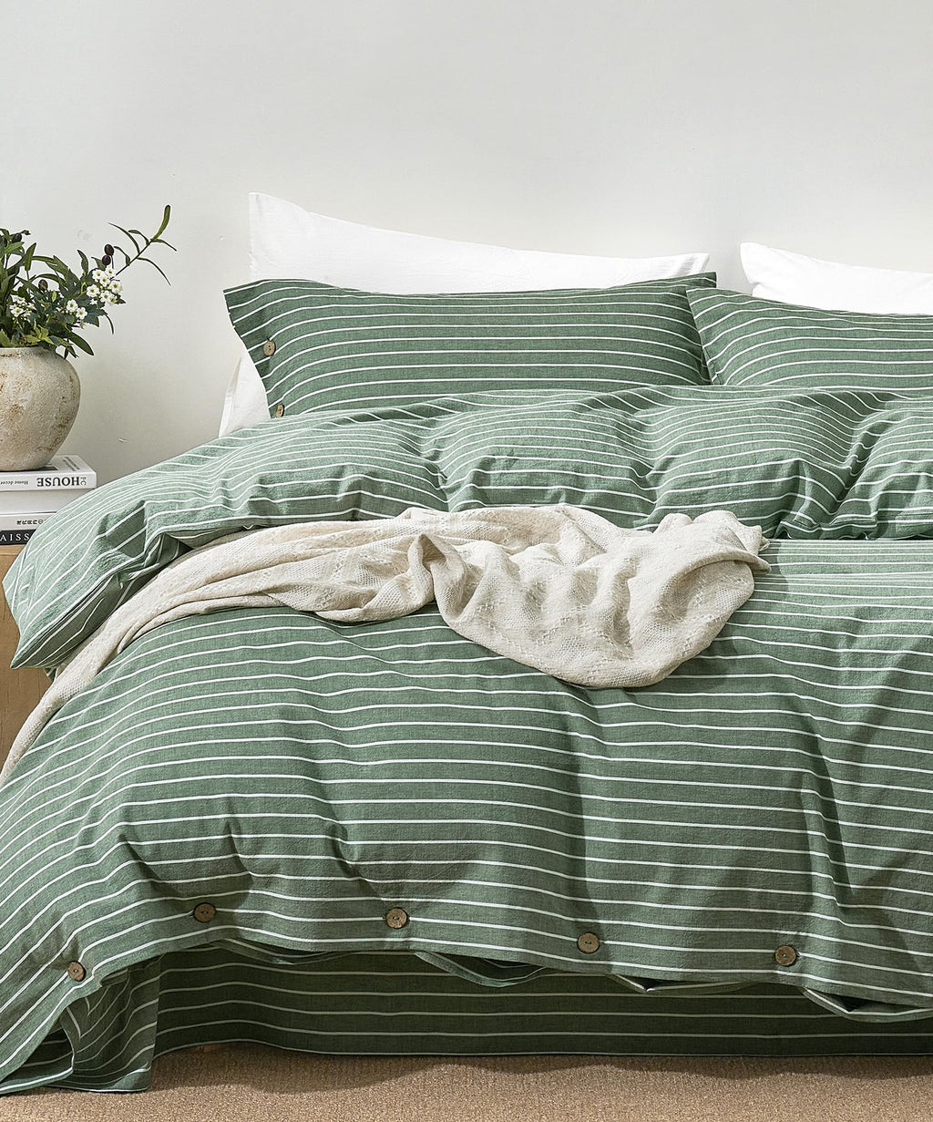 JELLYMONI 100% Washed Cotton Striped Duvet Cover Set King, Linen-Like