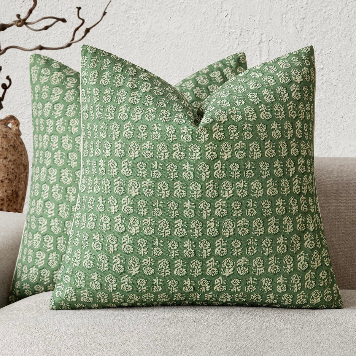 Foindtower Decorative Floral Print Throw Pillow Covers 20×20 Inch,Brown