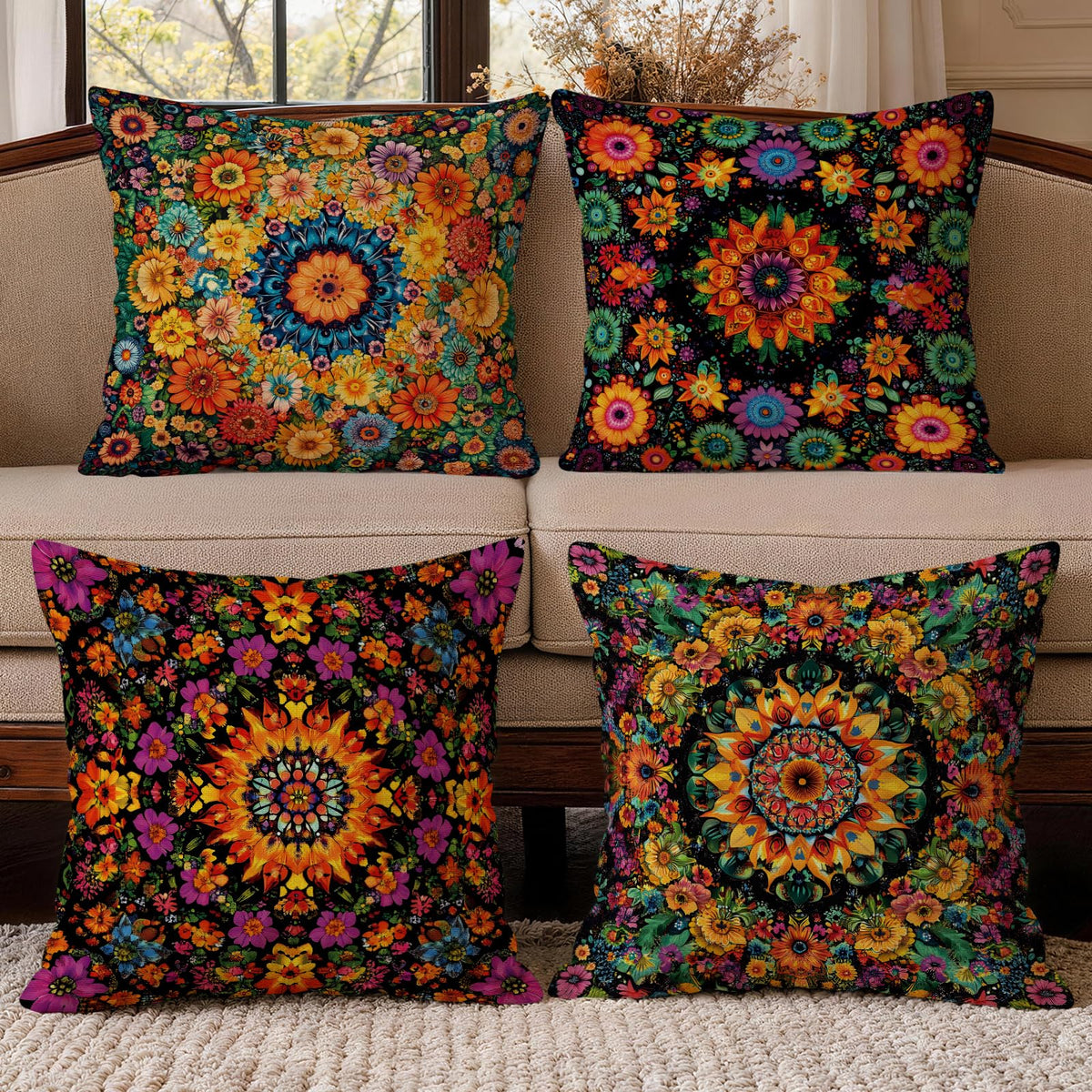 OBSEDE Retro Wood Grain Geometric Throw Pillow Covers 18 x 18 Inch Set of 4