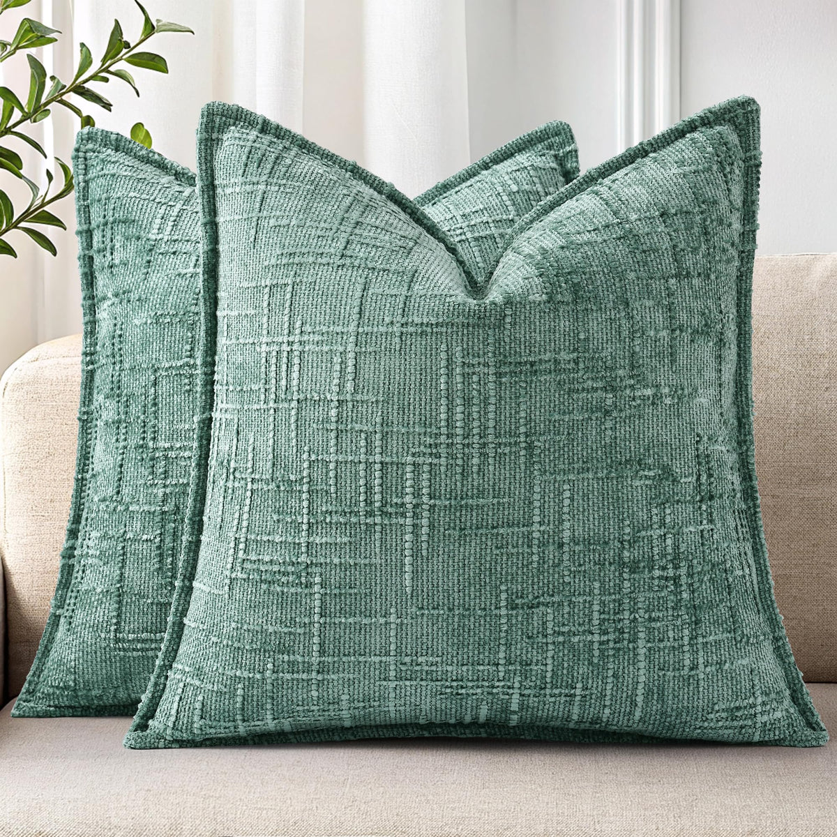 decorUhome Chenille Decorative Throw Pillow Covers 18x18 Set of 2, Navy