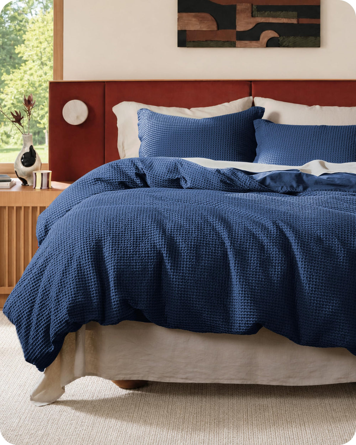 Bedsure PureWoven 3 Pieces 100% Cotton Waffle Duvet Cover Set, King, Linen