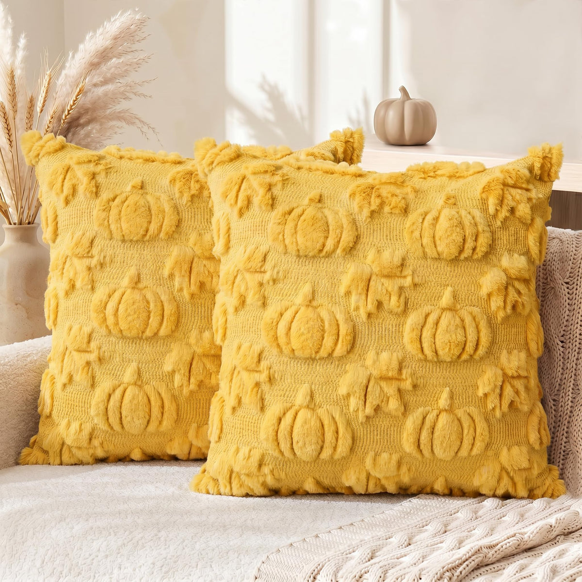 AVOIN colorlife Caramel Fall Pumpkin Throw Pillow Covers 20x20 Inch
