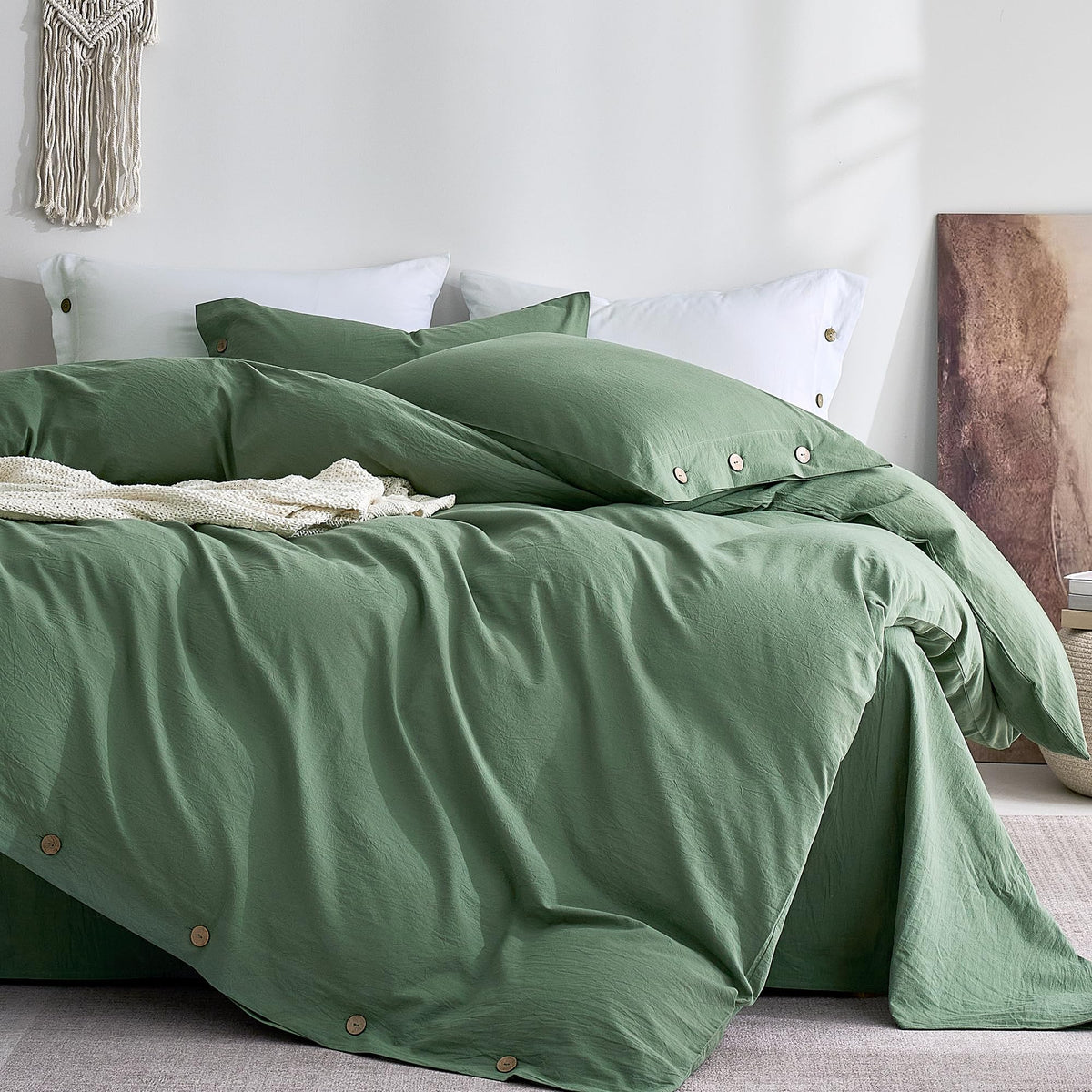 JELLYMONI 100% Washed Cotton Striped Duvet Cover Set King, Linen-Like