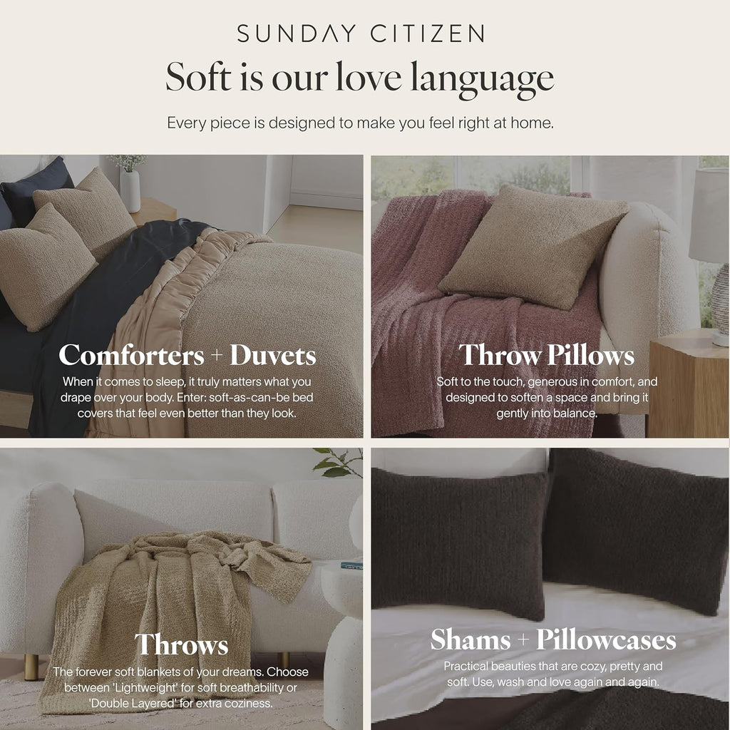 Sunday Citizen Snug Throw Pillow – Soft Memory Foam Decorative Pillow, Plush Snug Fabric Cover, Cozy Sofa & Bed Pillow, Washable Cover, Luxury Throw Pillow (Coal)