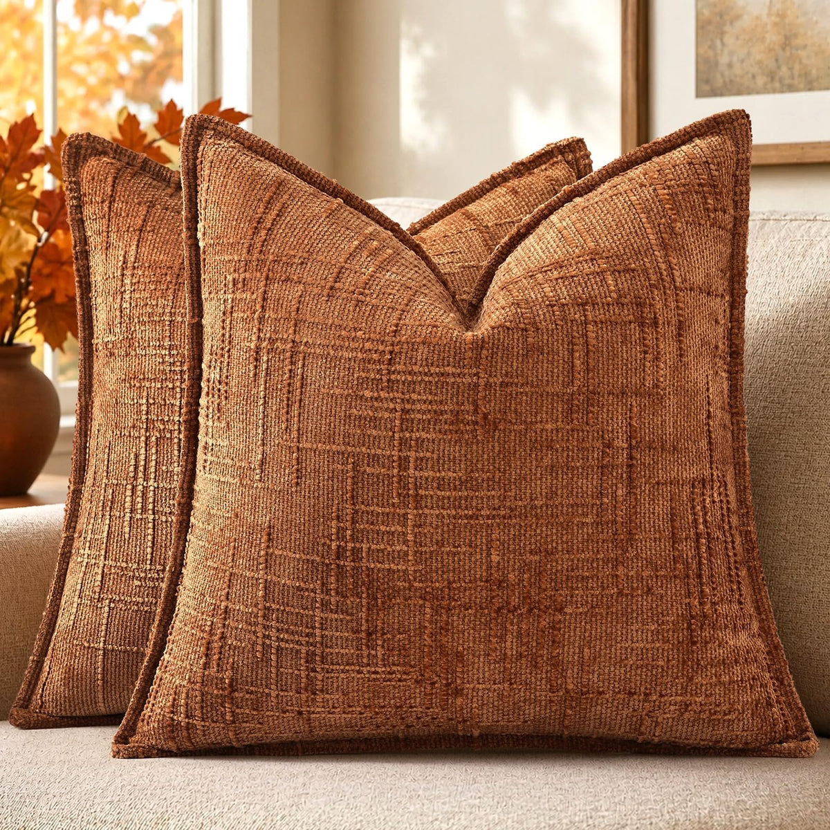 decorUhome Chenille Decorative Throw Pillow Covers 18x18 Set of 2, Navy