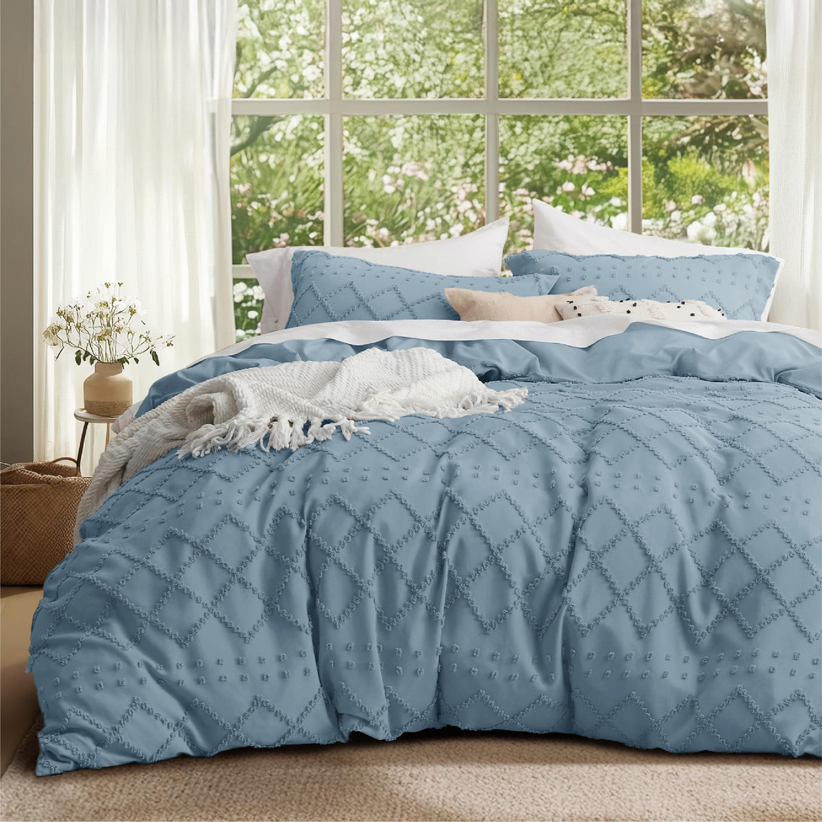Bedsure White Boho Duvet Cover Queen, Soft Vintage Embroidery