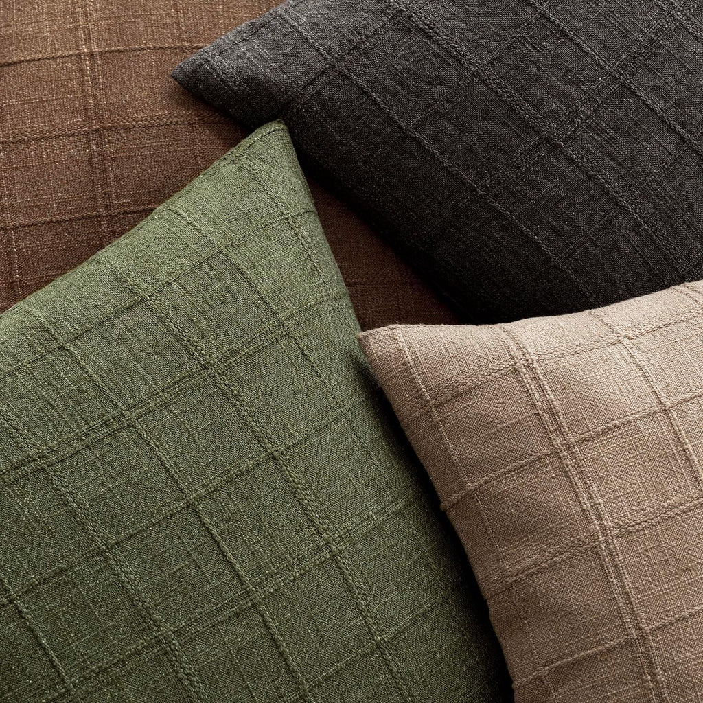 Foindtower Boho Linen Check Decorative Throw Pillow Cover 18×18 Olive Green