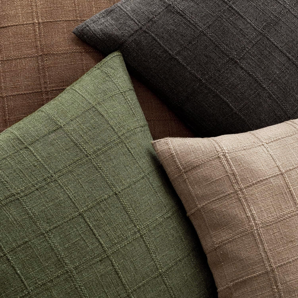 Foindtower Boho Linen Check Decorative Throw Pillow Cover 18×18 Olive Green