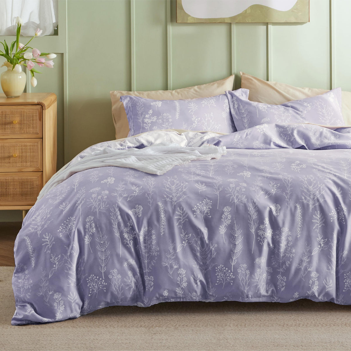 Bedsure Duvet Cover King Size - Reversible Floral Duvet Cover Set with Zipper Closure, 3 Pieces Grey Bedding Set with 8 Corner Ties and 2 Pillowcases 20"x36"