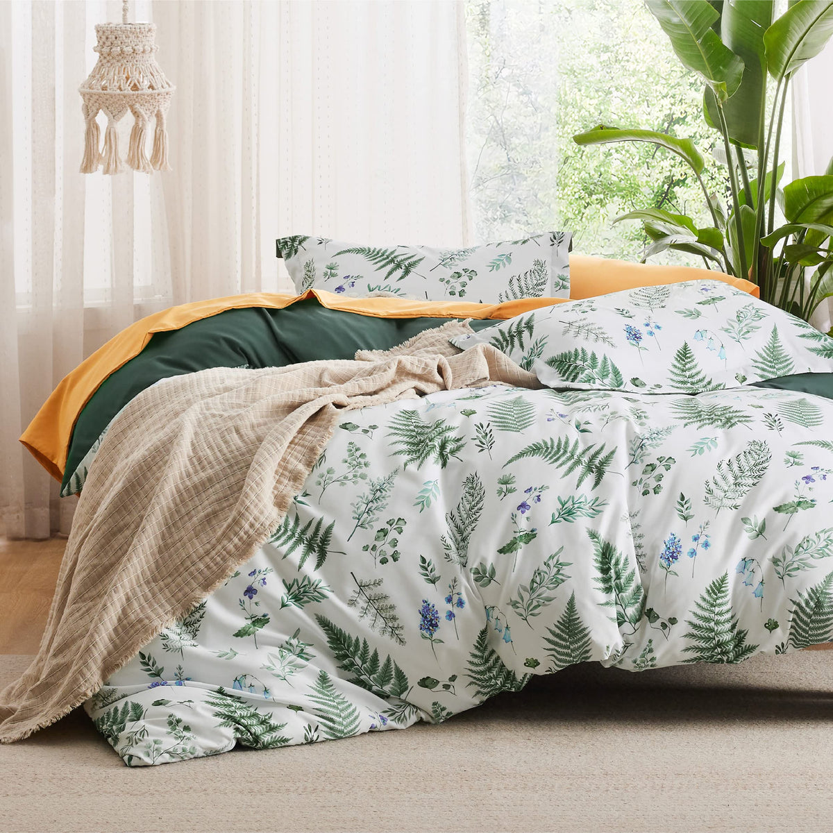 Bedsure Duvet Cover King Size - Reversible Floral Duvet Cover Set with Zipper Closure, 3 Pieces Grey Bedding Set with 8 Corner Ties and 2 Pillowcases 20"x36"