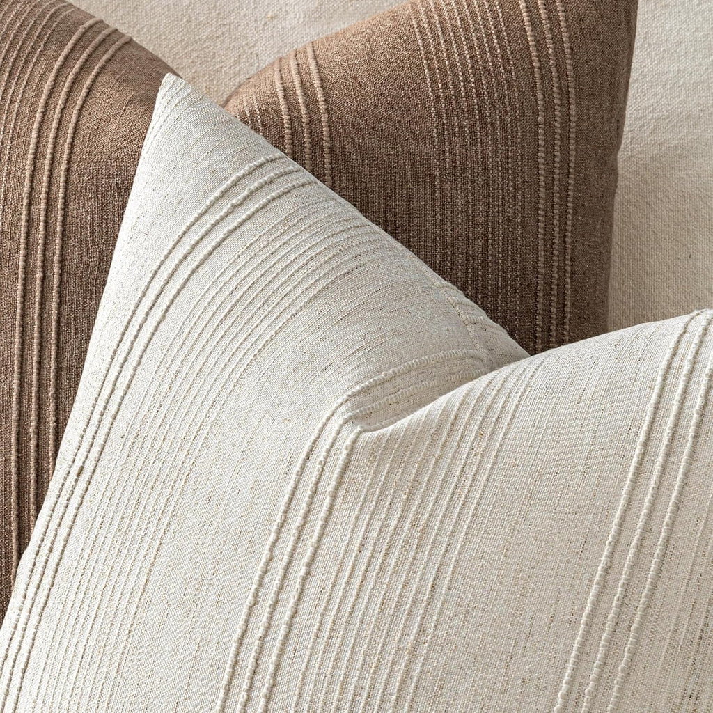 MIULEE Decorative Striped Throw Pillow Covers 18x18 in Natural Beige 2 Pack