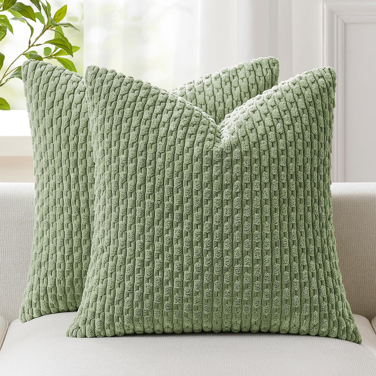 Kevin Textile Soft Corduroy 18x18 Inch Pillow Covers 2 Pack, Burnt Brick