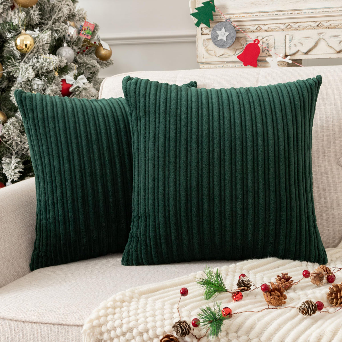 UGASA Velvet 12x20 Inch Lumbar Soft Throw Pillow Cover Boho Farmhouse Decorative Corduroy Striped Both Sides Solid Rectangular Cushion Case for Couch Bedroom Sofa Home, 1 Piece, Beige