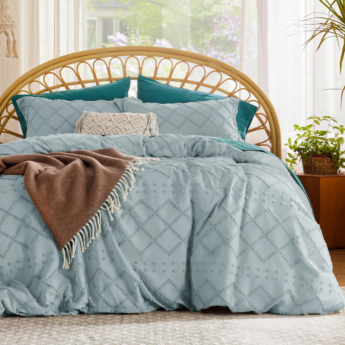 Bedsure White Boho Duvet Cover Queen, Soft Vintage Embroidery