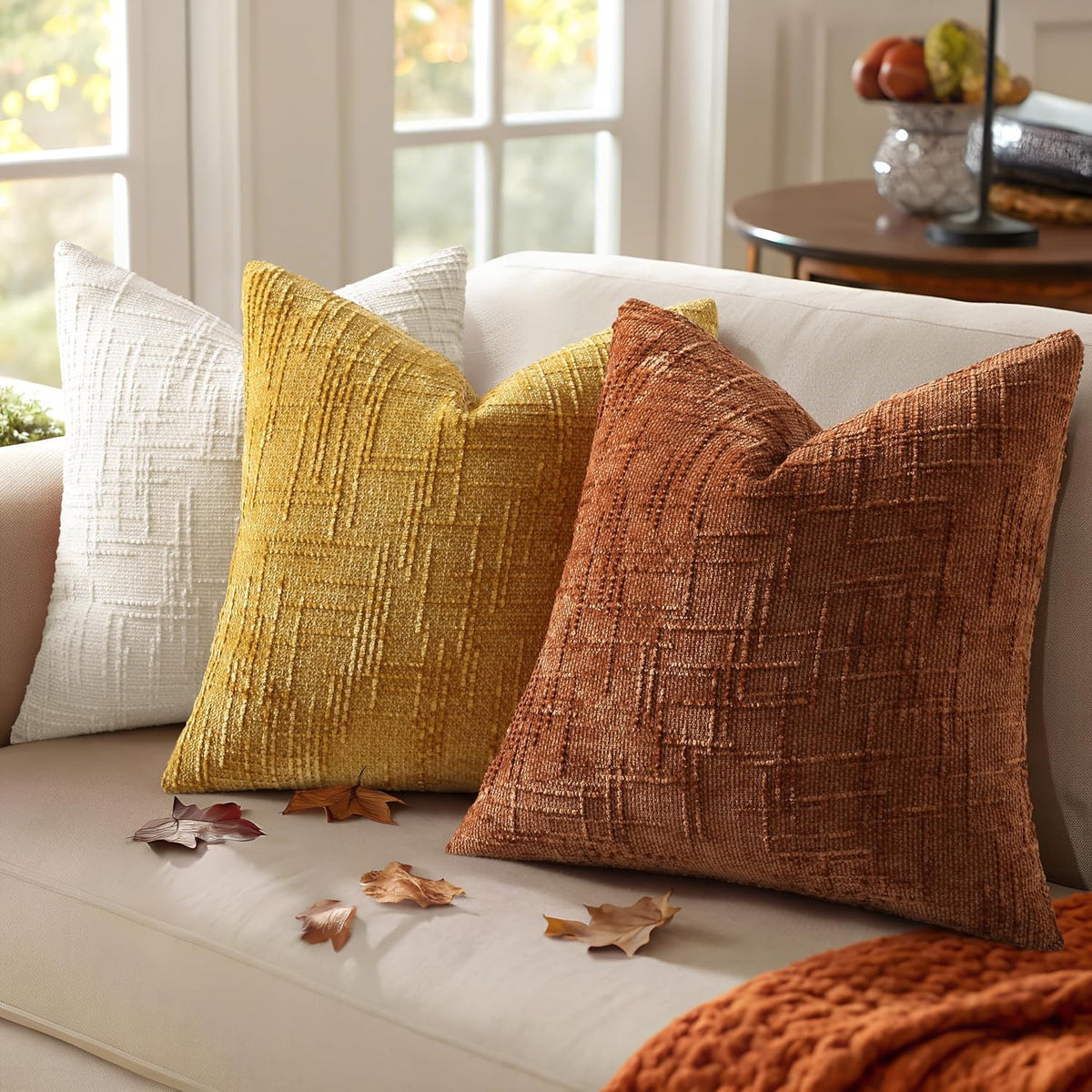 decorUhome Textured Chenille Throw Pillow Covers 18x18 Set of 2 Rust