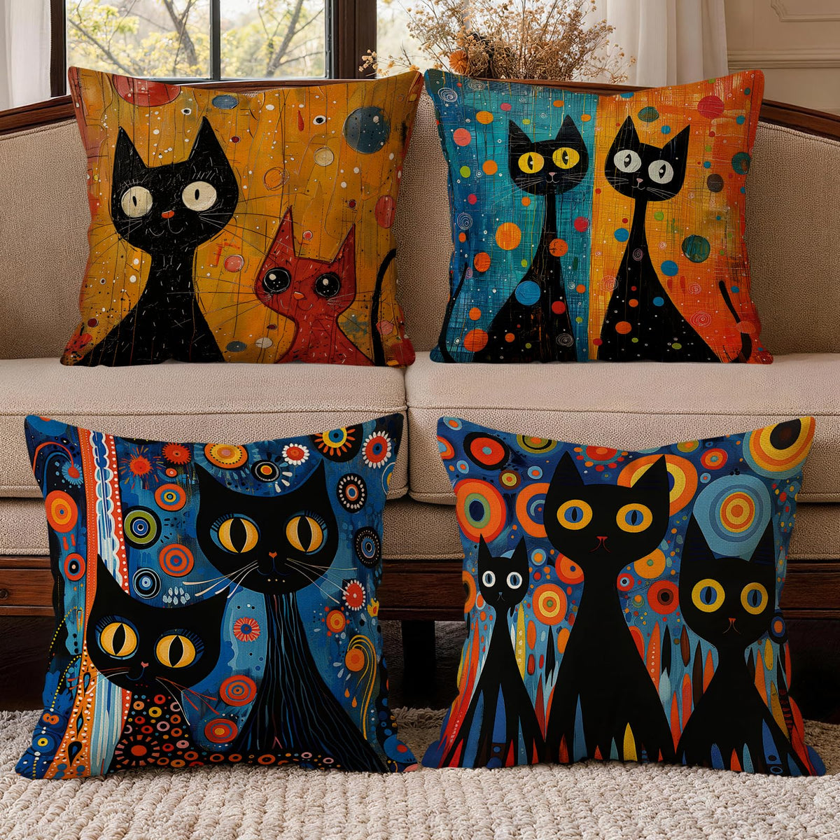 OBSEDE Retro Wood Grain Geometric Throw Pillow Covers 18 x 18 Inch Set of 4