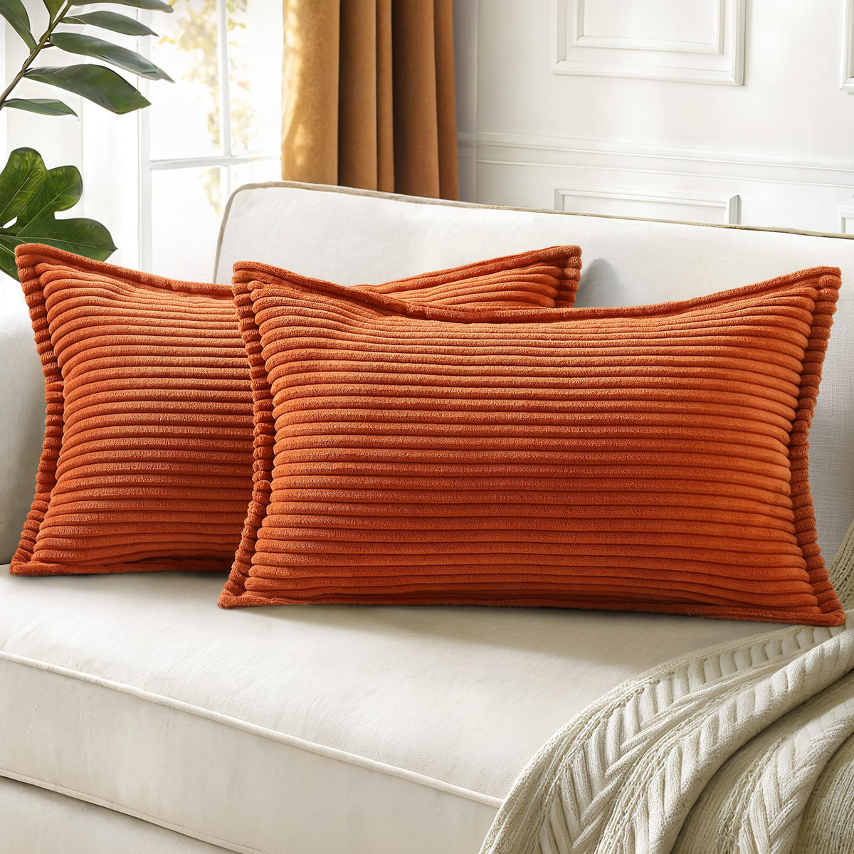 decorUhome Fall Corduroy Olive Green Throw Pillow Covers 18x18 Set of 2