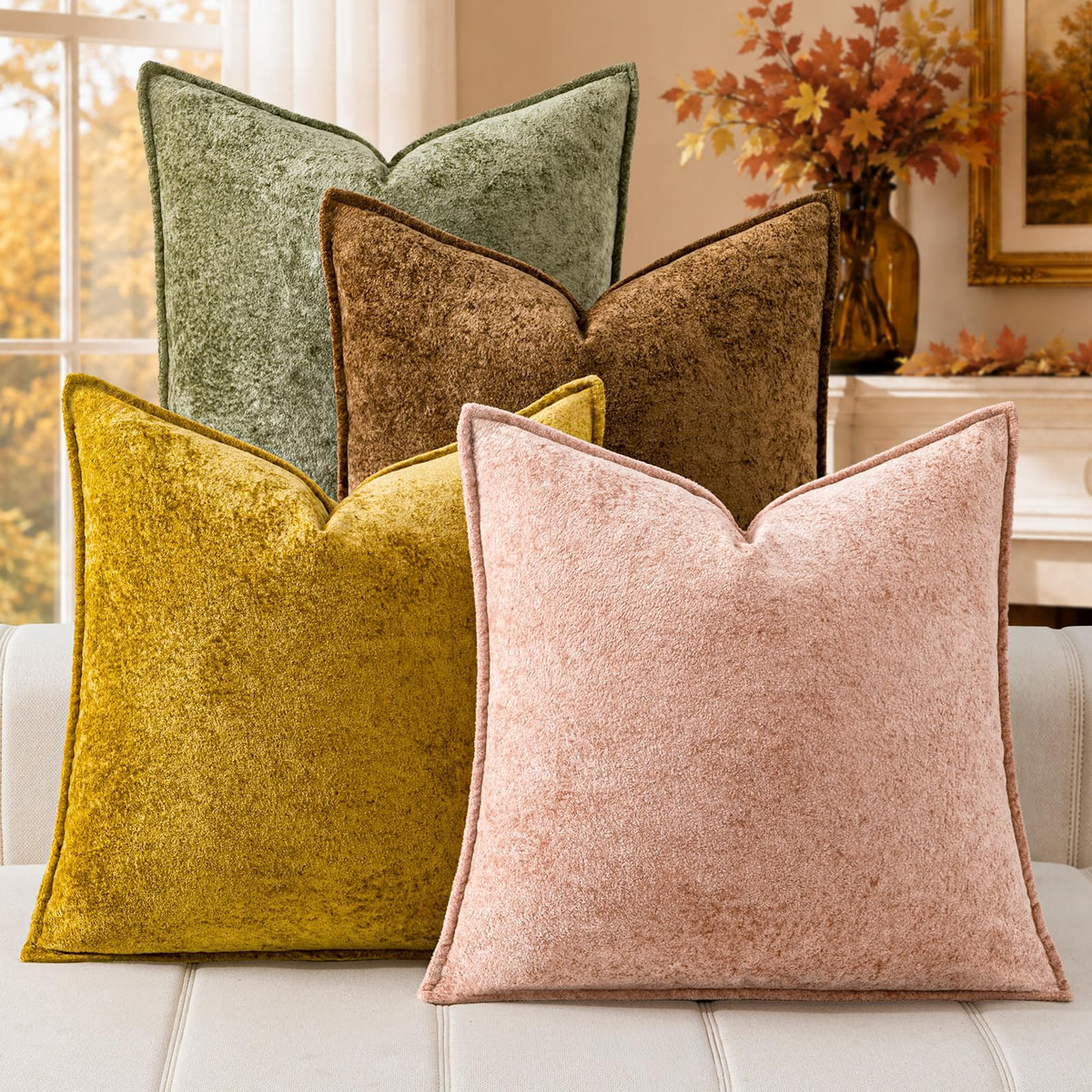 a moment Throw Pillow Covers 18X18 Inch 4 Packs,Soft Velvet Decorative Pillow Cases with 3D Ice Flower,Texture Modern Accent Cushion Covers for Sofa Couch Home Decor Modern Neutral