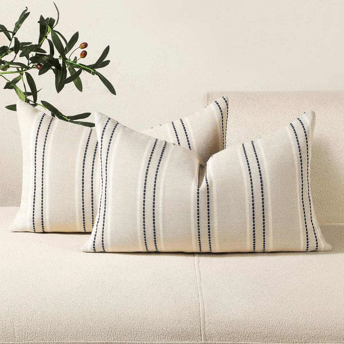 Hckot Navy Blue Throw Pillow Covers 20x20 Set of 2 Striped Pillow Covers