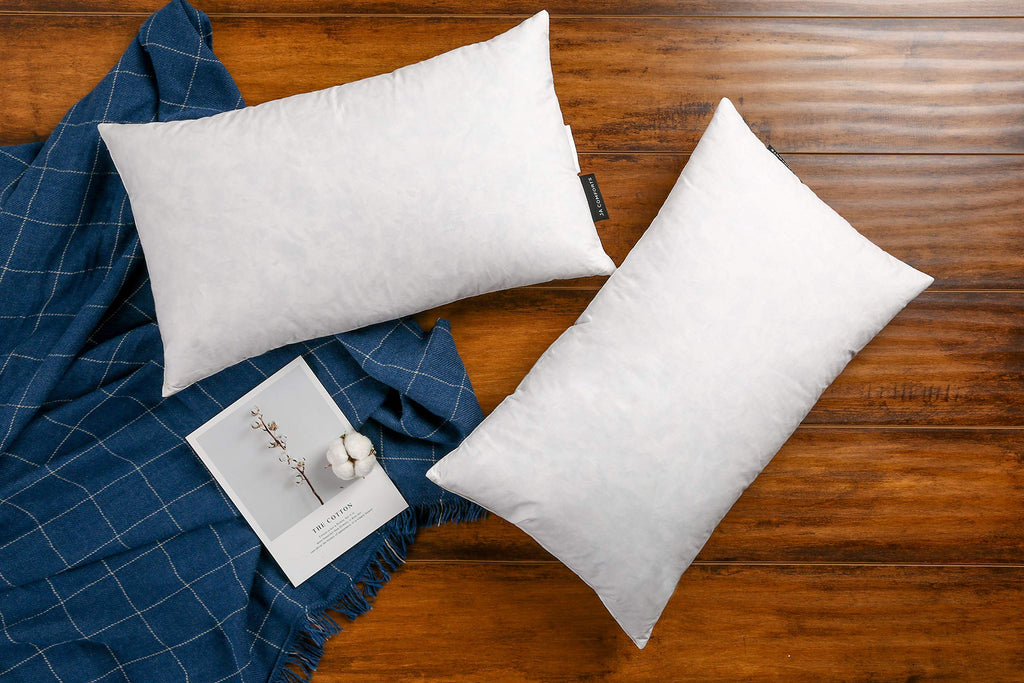 JA COMFORTS Premium Goose Down Feather Throw Pillow Inserts - Set of 2, 20oz High Filling Weight, 12×20, 5% Down Filling, 250 TC Cotton Cover, Square, White