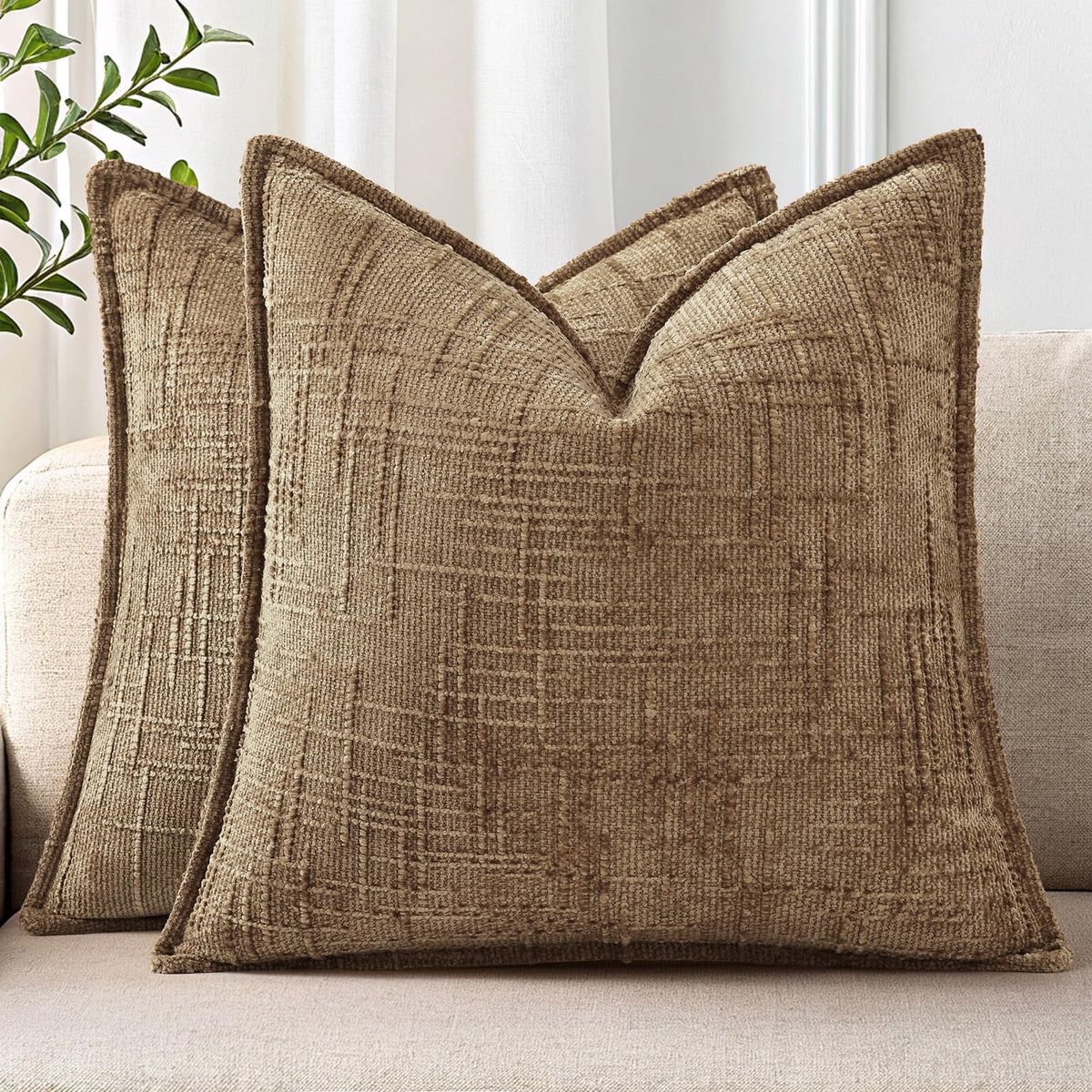 decorUhome Chenille Decorative Throw Pillow Covers 18x18 Set of 2, Navy