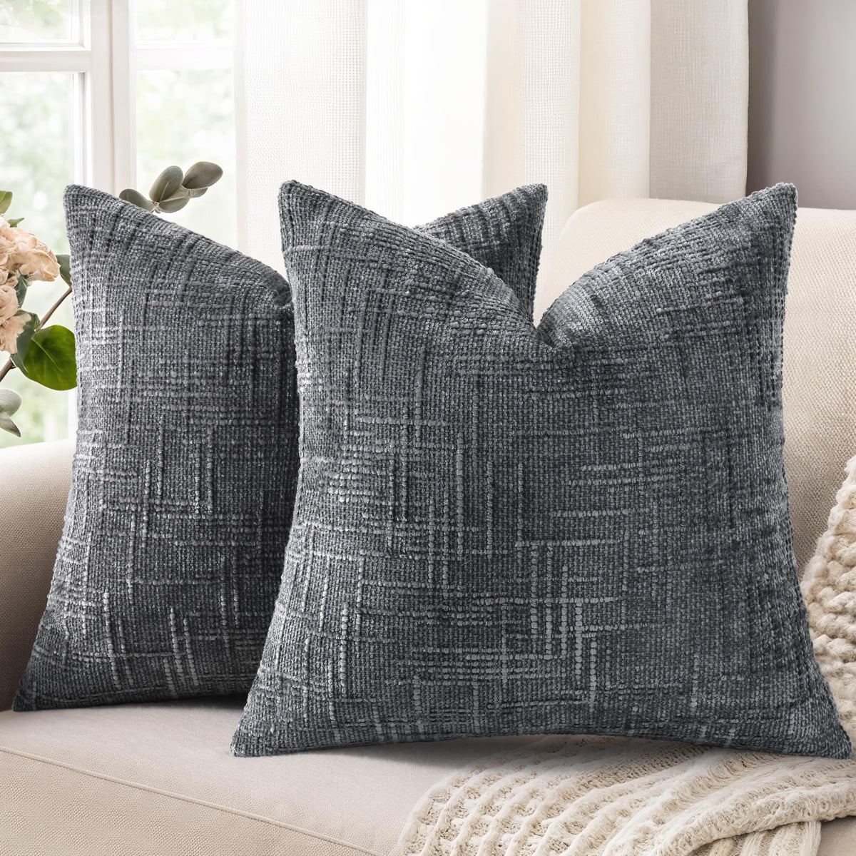 decorUhome Textured Chenille Throw Pillow Covers 18x18 Set of 2 Rust