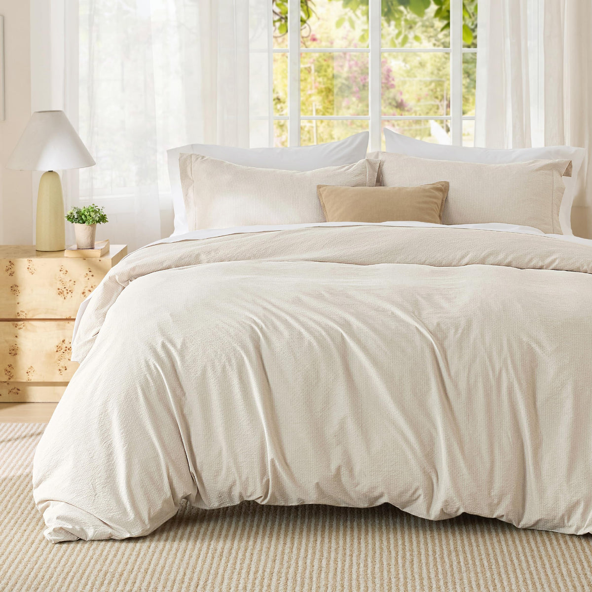 Bedsure Prewashed Duvet Cover Queen, Cotton-Like Bedding Set, Olive Green