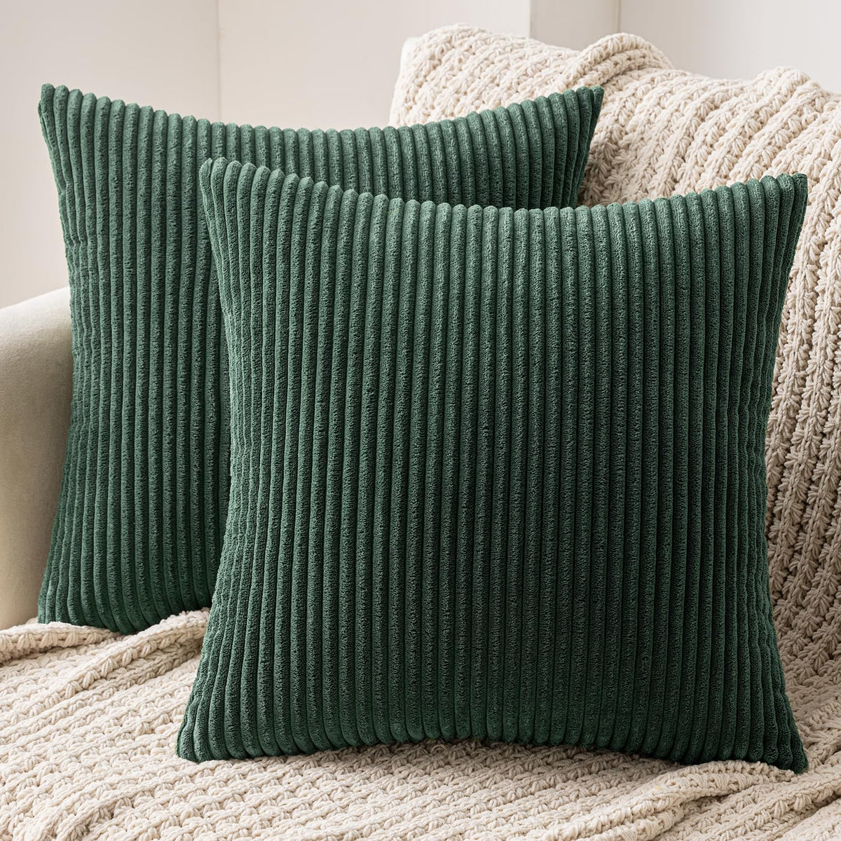 MIULEE Decorative Corduroy Throw Pillow Covers Set of 2 18x18 Dusty Blue