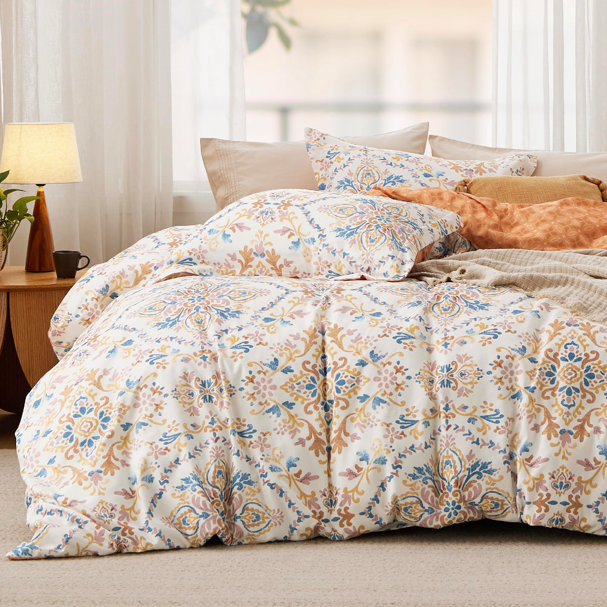 Bedsure Duvet Cover King Size - Reversible Floral Duvet Cover Set with Zipper Closure, 3 Pieces Grey Bedding Set with 8 Corner Ties and 2 Pillowcases 20"x36"