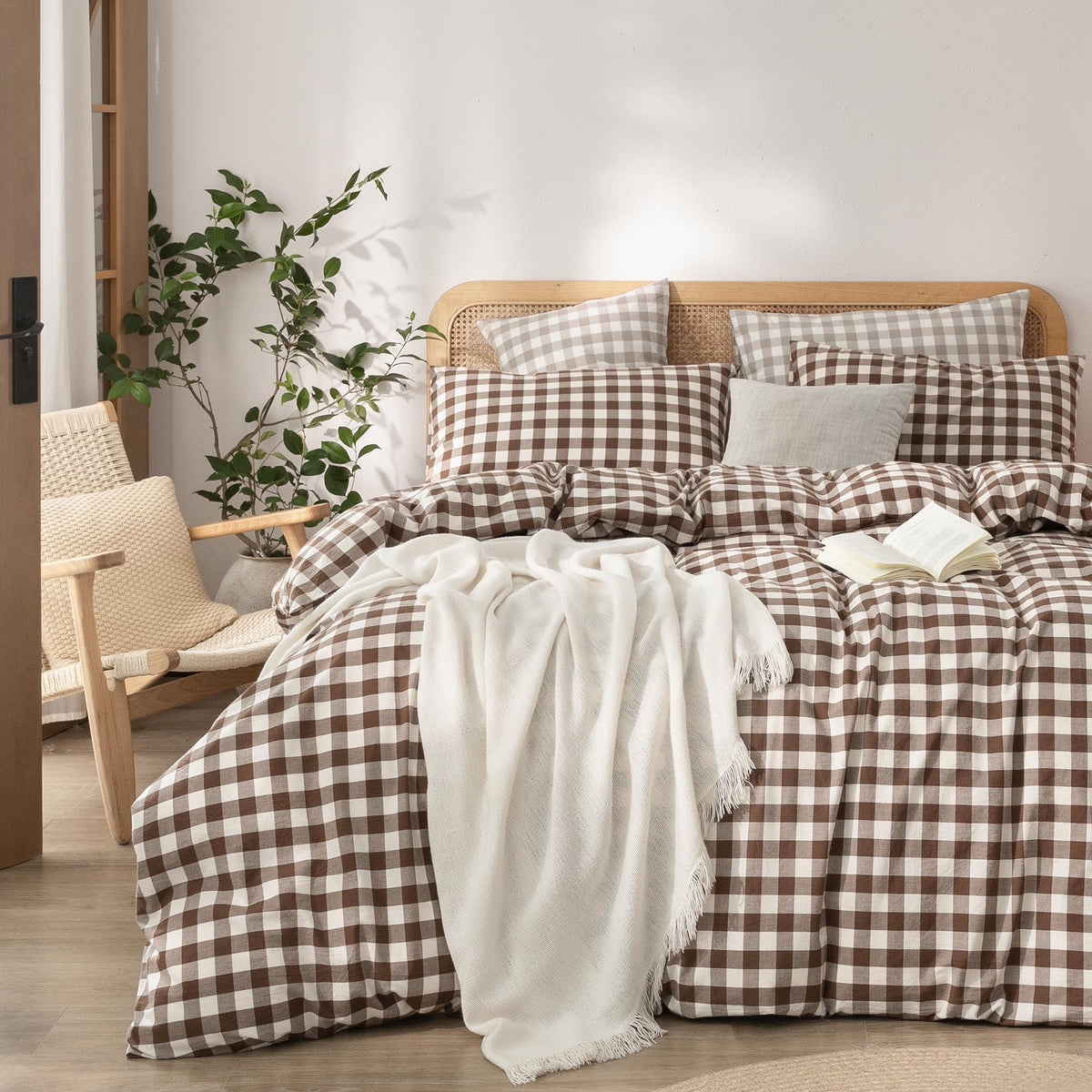 BESTOUCH Cotton Solid Duvet Cover Set Linen Feel Off White Queen