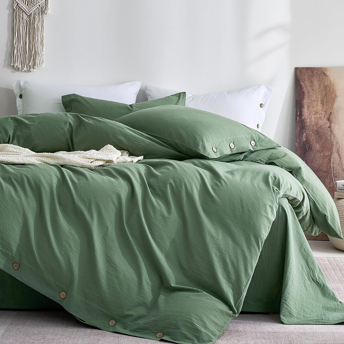 JELLYMONI 100% Washed Cotton Striped Duvet Cover Set King, Linen-Like