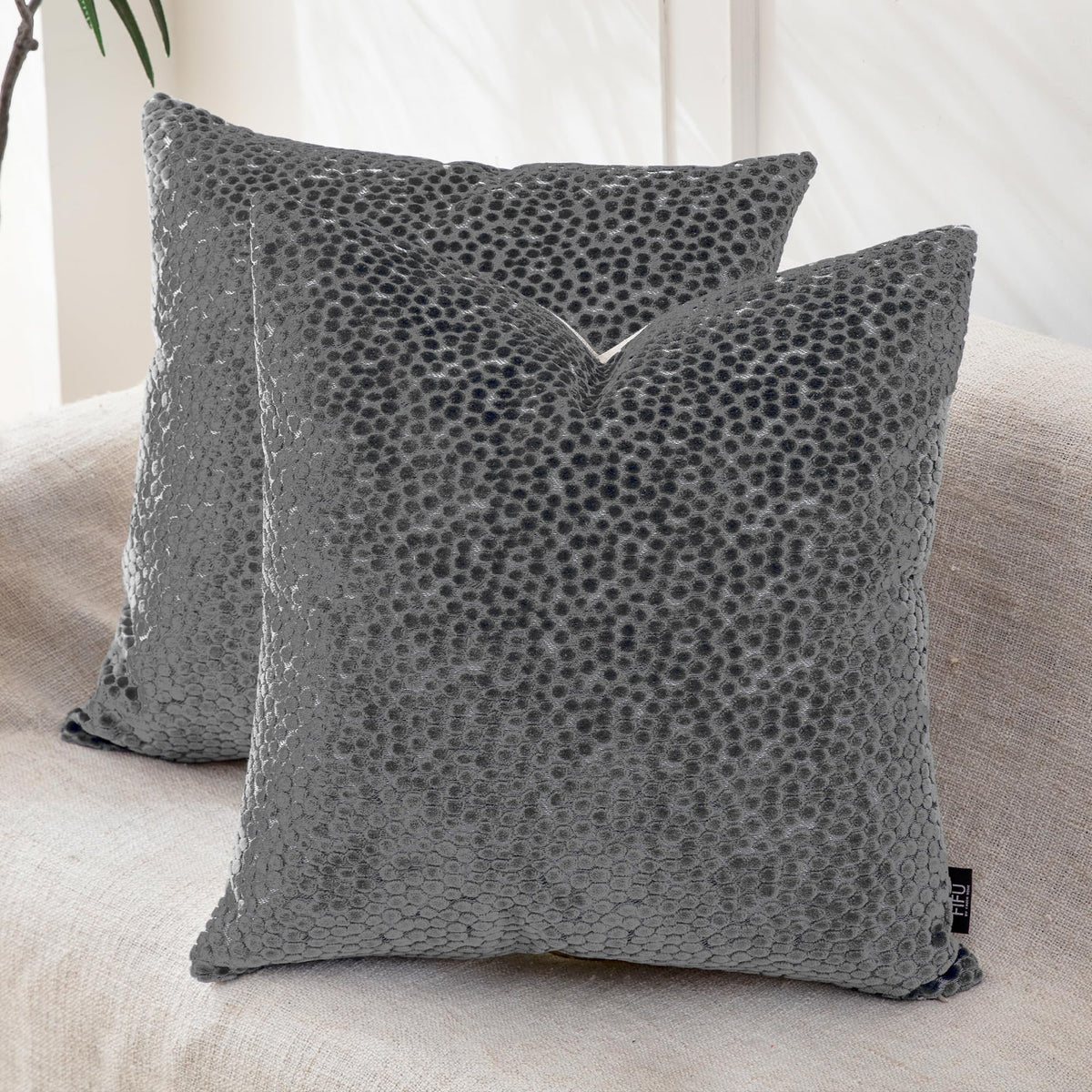 FIFU 18x18 Inch Throw Pillow Covers Set of 2, Jacquard Velvet, Olive Green