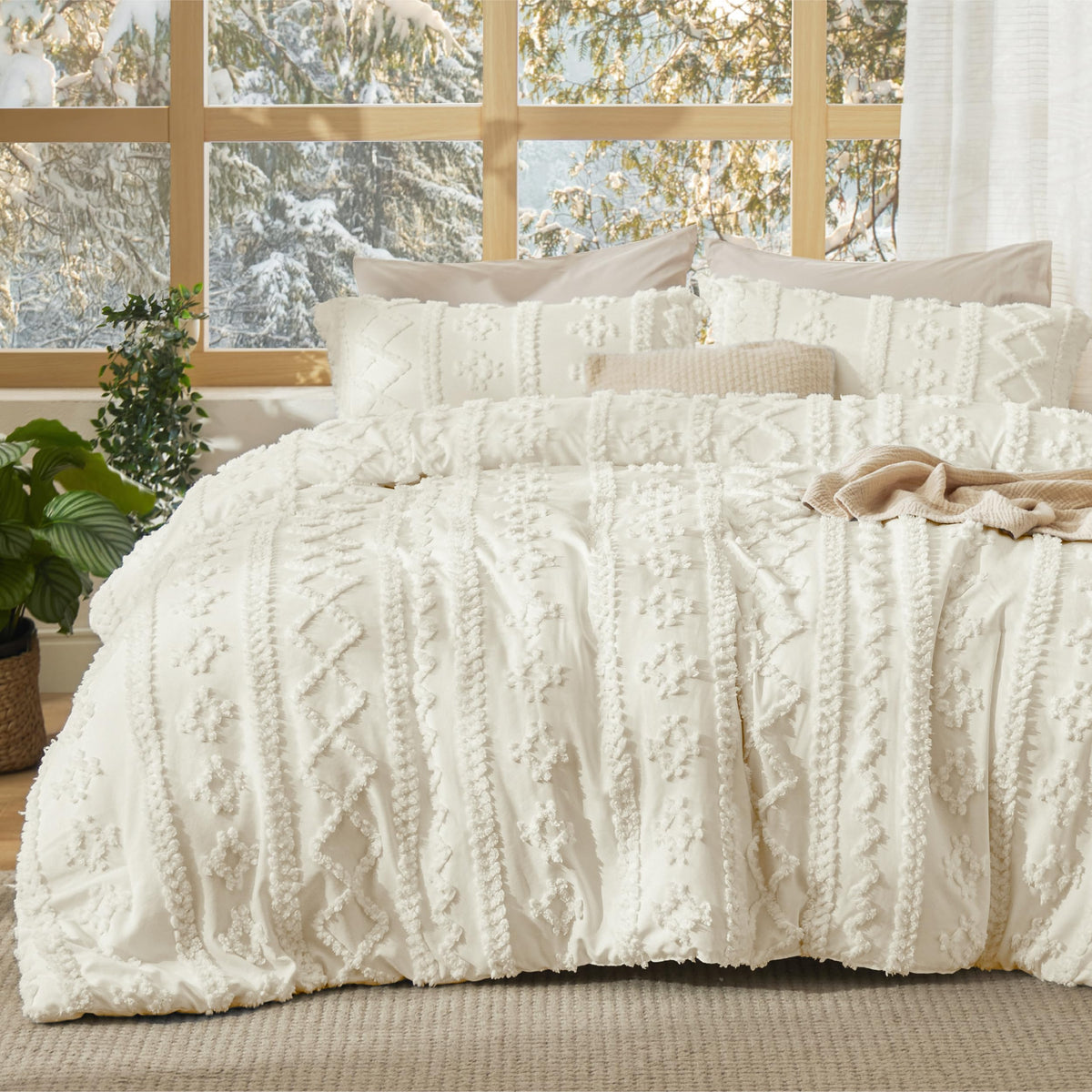 Bedsure Tufted Boho Comforter Set Queen, Bedroom Decor Bedding Set Beige