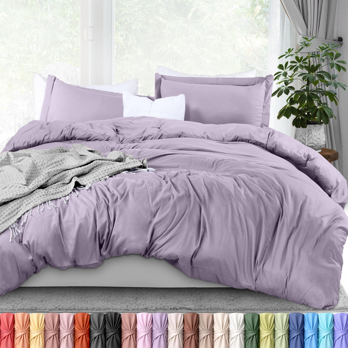 Duvet Cover Queen, 3 Piece Cotton Like Polyester with Zipper Closure, Black