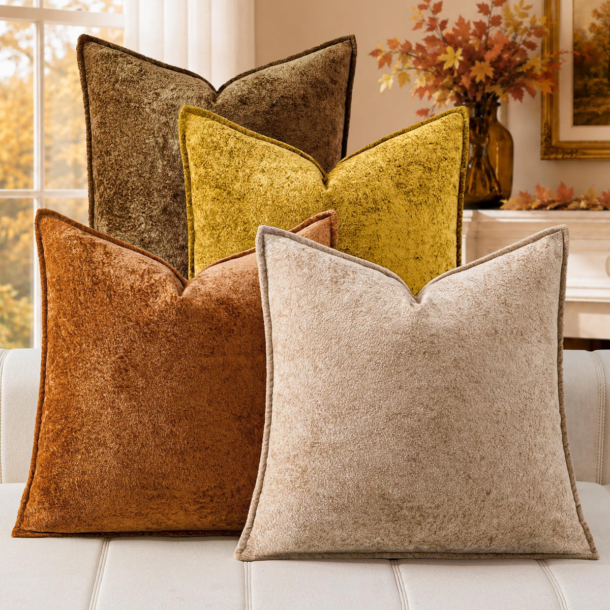 a moment Throw Pillow Covers 18X18 Inch 4 Packs,Soft Velvet Decorative Pillow Cases with 3D Ice Flower,Texture Modern Accent Cushion Covers for Sofa Couch Home Decor Modern Neutral