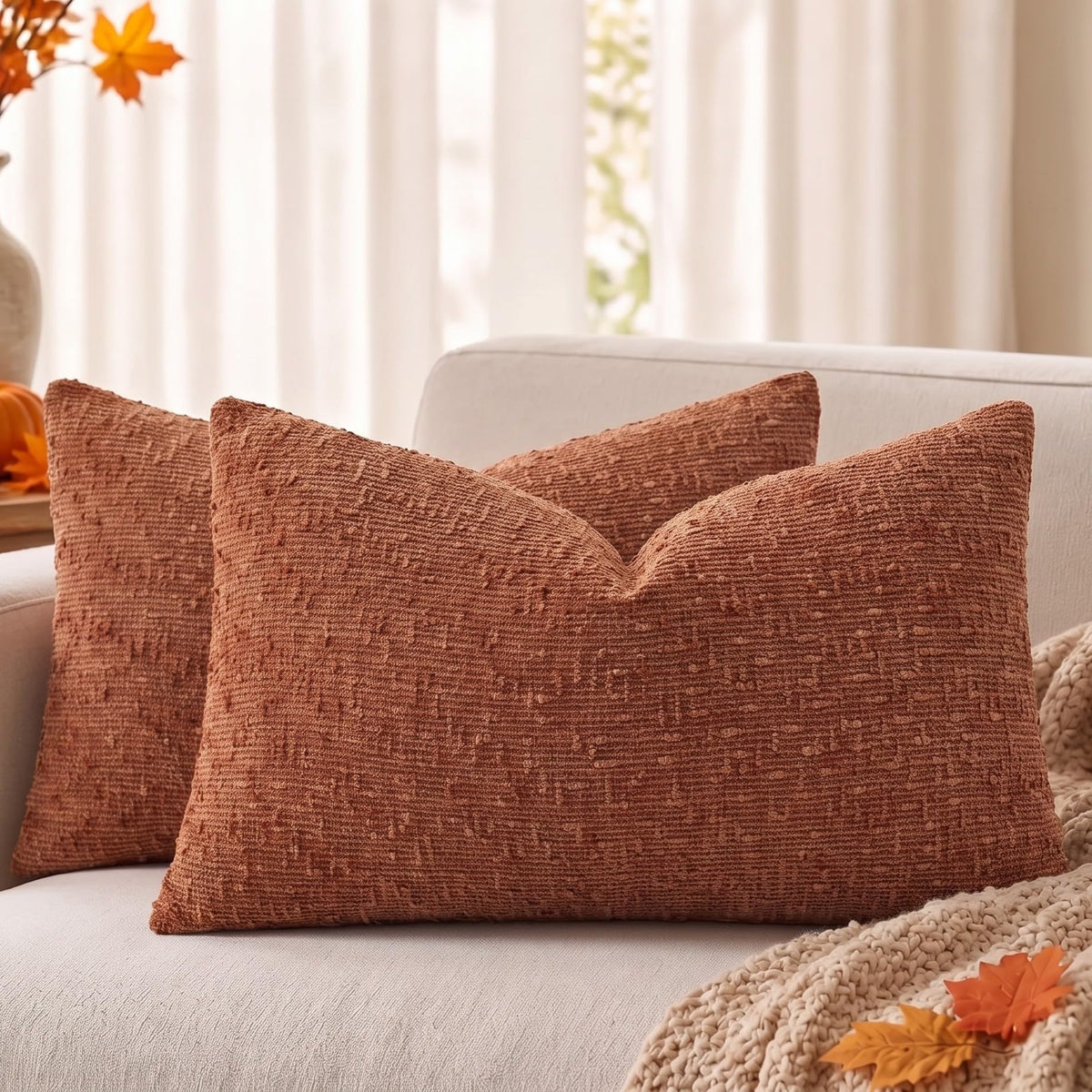 decorUhome Textured Cream White Chenille Throw Pillow Covers 20x20 Set of 2