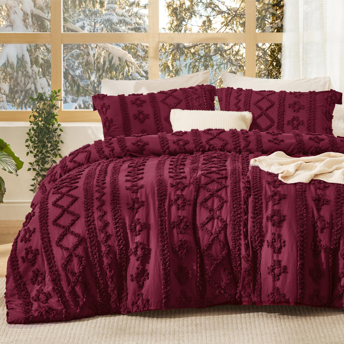 Bedsure Tufted Boho Comforter Set Queen, Bedroom Decor Bedding Set Beige