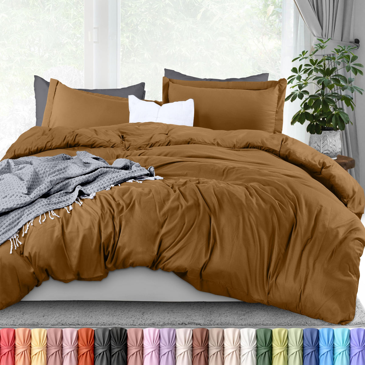 Duvet Cover Queen, 3 Piece Cotton Like Polyester with Zipper Closure, Black