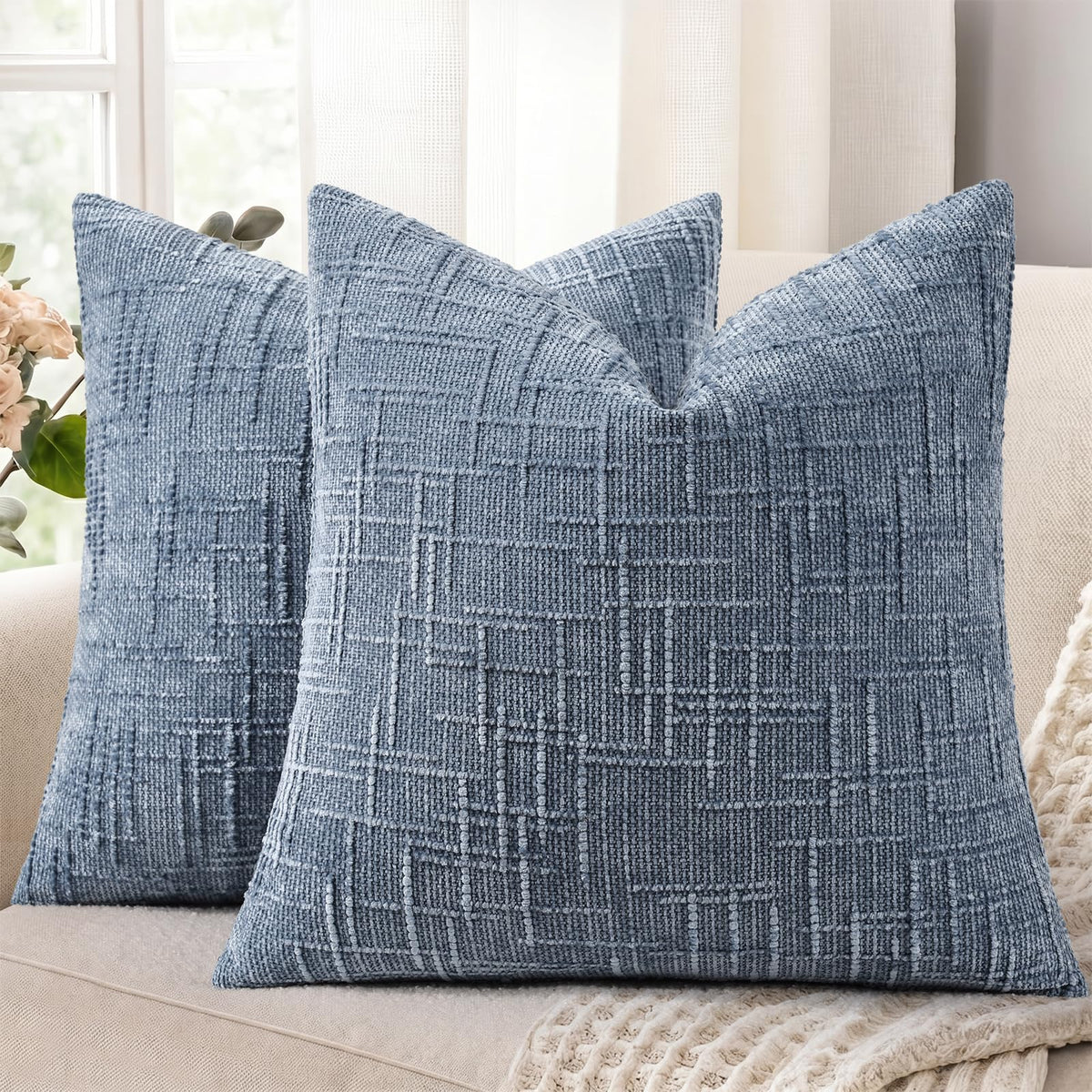 decorUhome Textured Chenille Throw Pillow Covers 18x18 Set of 2 Rust