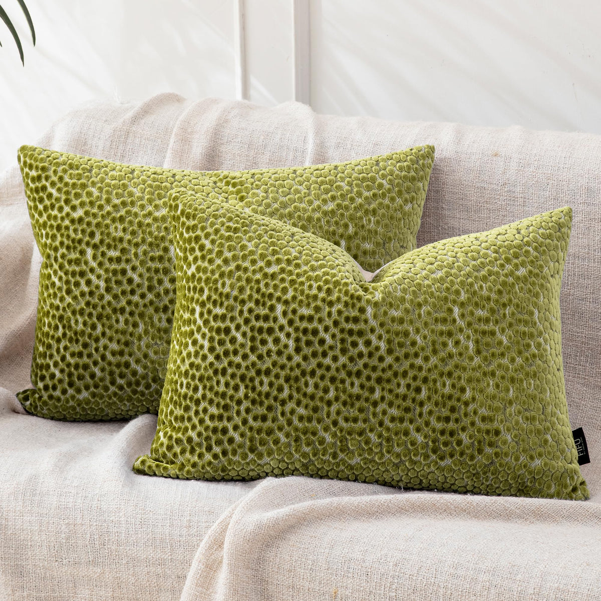 FIFU 18x18 Inch Throw Pillow Covers Set of 2, Jacquard Velvet, Olive Green